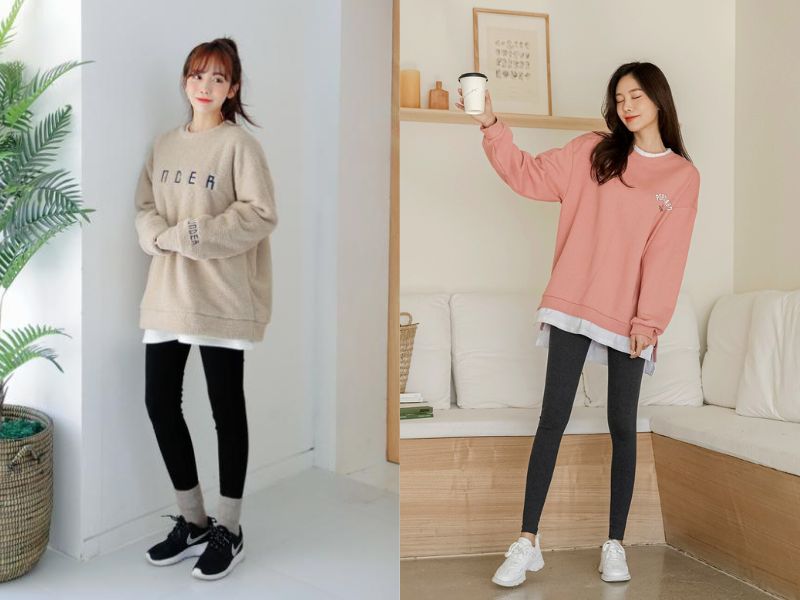 Áo Sweater phối với quần legging