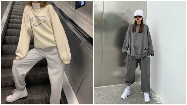 Áo sweater phối với quần jogger