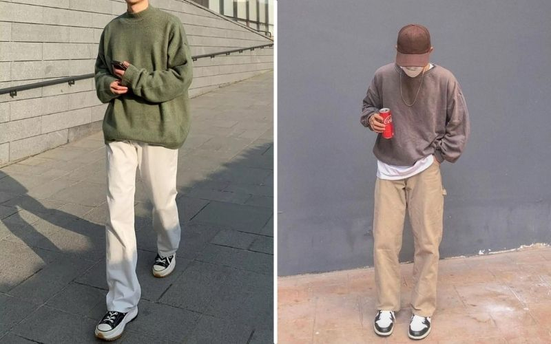 Áo sweater phối với quần baggy